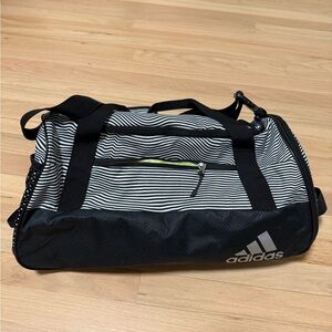 Adidas Black and White Striped Duffel Bag
